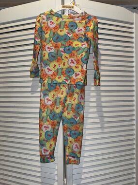 Kids Candy Heart Print Pajama Set - Yellow/Green/Blue